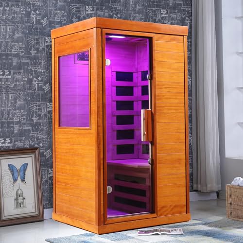 ZAVEROX Mini Home Infrared Sauna with 6 Low EMF Carbon Fiber Heating Panels, Okoume Wood, 35.4x27.5x63.3in