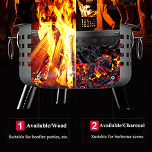 Large Fire Pit, Outdoor Steel Wood Burning Fire Pits Bowl Charcoal BBQ Grill Firepit, Bonfire Heating Brazier, with Spark Screen, Cooking Grate, Fireplace Poker