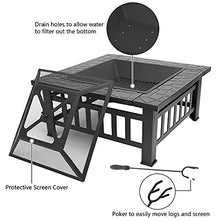 Garden Fire Pit Grill Bowl Grill Barbecue Rack with Grill Shelf, for Barbecue, Heater, Ice Pit, Metal Brazier Camping Bowl for Garden Patio Outdoor, Protective Cover,Square (Square)