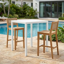 Outdoor Escape White Square Outdoor Patio Bar Table, Contemporary Style, 35W X 35D X 40H Inches, Durable Finish, for Dining, Entertaining
