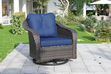 MeetLeisure Wicker Swivel Rocking Chairs - Outdoor Brown Wicker Swivel Glider Chair Outdoor Rocking Chair with Water-Resistant Cushions, Blue