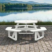 Bahia Verde Shoreline Made in USA Hexagon Picnic Table, Seating for 6, Coconut White