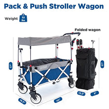 Creative Outdoor Push Pull Stroller Wagon for Kids,150lbs Weight Capacity, Collapsible Folding Cart with Canopy, Silver Series Plus, Beach, Park, Garden & Tailgate (Blue/Gray)