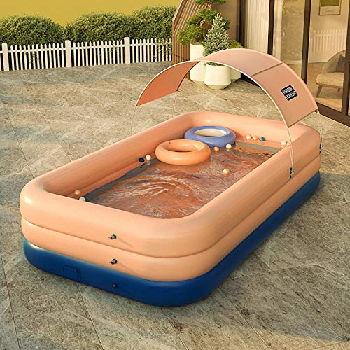 Family Inflatable Swimming Pool, 3-Layer 210 x 150 x 68CM Thick Backyard Swimming Pool, Wireless Inflatable, with Sunshade-Blue_3.18m 3 Floors (Blue 3 (Pink 2.6 Meters 3 Floors)