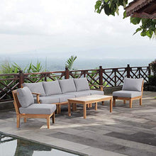 Modern Contemporary Outdoor Patio Sofa, Chair and Coffee Table Set, Wood, Grey Gray Natural