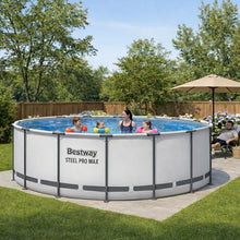 Bestway Steel Pro MAX 15' x 48" Above Ground Pool, Round Metal Frame Outdoor Swimming Pool Set with Filter Pump, Ladder, and Cover, Gray