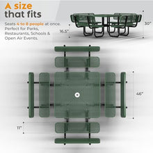 OUTTANS Metal Picnic Table (Green, 46 in Square with Back, Expanded Steel)