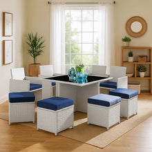 Benjara BM269034 9 Piece Patio Set with Wicker Frame and Ottoman, White
