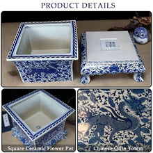 WLBHWL Chinoiserie Blue and White Chinese Porcelain Square Planter Jingdezhen Hand Painted Extra Large Flower Pots Square Porcelain