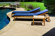 Alveare Home Clearwater Teak Sunbrella Outdoor Patio Chaise Lounger 4-Position Navy