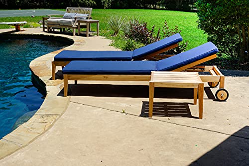 Alveare Home Clearwater Teak Sunbrella Outdoor Patio Chaise Lounger 4-Position Navy