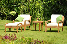 WholesaleTeakFurniture Noida Grade-A Teak Wood Lounge Set - 4pc Chair Set with 2 Lounge Chairs, 1 Ottoman, 1 Round End Table