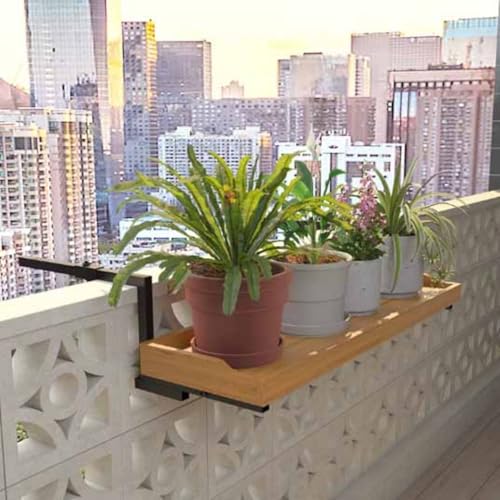 Dalumian Balcony Flower Pot Stand Rack, Hanging Railing Planter, Adjustable Heavy Duty Window Box Brackets, Pots Flower Stand Holder for Outdoor Windows Porch Fence(120cm)