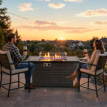 44" Propane Fire Pit Table with Tempered Glass Top, Lid, Brown