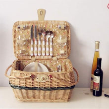 Folding Picnic Basket Set for 2, Handmade with & Linen Lining, Includes Utensils, Plates, and Glassware, High Capacity for Outdoor Picnic