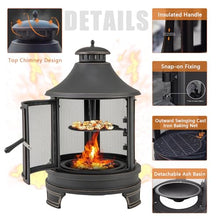 Naturalpowev 2 in 1 Fire Pit for Outdoor, Wood Burning Fire Pit & Metal Chiminea Fireplaces with Spark Screen Doors & Grill Grate, for Outside Patio Garden Backyard Bonfire Party