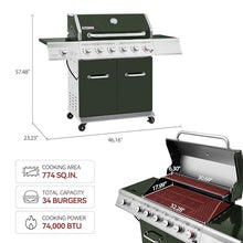 Grills House GA6402L 6-Burner BBQ Liquid Propane Gas Grill in Olive Green