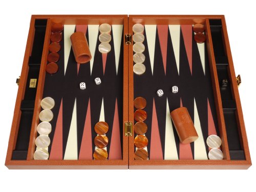 Zaza & Sacci Leather Microfiber Backgammon Set 20" Large Brown Case