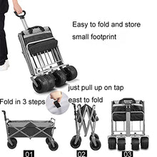 ZGLINMZ Collapsibles Wagon Folding Garden Cart W/Removable Canopy, Extra Large Portable Camping Beach Utilit Cart W/Adjustable Push Pull Handle (Black)