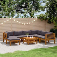 Jkghdrt 6-Piece Modular Acacia Wood Lounge Set with Removable Dark Grey Cushion Covers for Outdoor Relaxation and Flexible Seating Arrangements