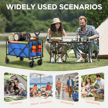 Lortix Heavy Duty Collapsible Wagon Cart - Foldable All-Terrain Beach Cart with 380Lbs Capacity for Grocery, Camping, Sports, Garden - Portable Blue Wagon with Wheels