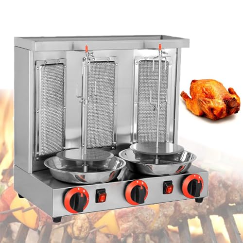 LwiftGal Gas Rotating Vertical Rotisserie Grill, 360° Rotating Doner Kebab Grill Machine, with Burners, Gas Fuel Rotisserie Equipment, for Restaurant Home Kitchen Use,Silver-L