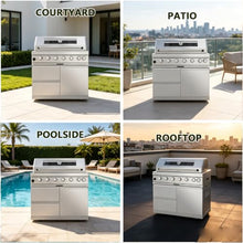 RGWYGCG Outdoor Grill, 6-Burner Stainless Steel Gas Grill with Rotisserie Kit, Heavy Duty Outdoor Kitchen Grilling Station with Viewing Window. for Backyard,Patio, Poolside BBQ