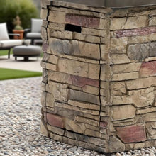 Rectangular Propane Fire Pit Table with Steel Lid, 50000 BTU Outdoor Gas Fireplace for Patio Backyard Deck Garden, MgO Stone Look Burner, Pulse Ignition, Hidden Tank Compartment, Rain Cover