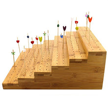BambooMN 5" Tall Bamboo Skewer Holder Food Display Step Skewers Stand w/ 180 Holes - Natural Color - 10 Pieces