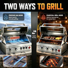 5 Burner 32in Built in Gas Grills Charcoal & Propane Combo Grill