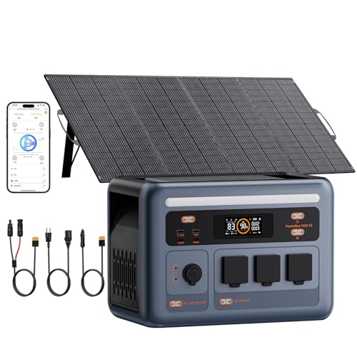 1800W Solar Generator with 200W Solar Panel PowerMax 1800SE, 1024Wh LiFePO4 Battery Generator with 3 AC Outlets (3600W Surge), 800W AC Charging, WI-FI/Bluetooth APP Control (PM1800SE+200W)