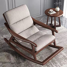 WANGLIN Wooden Fabric Rocking Chair in Walnut - Adult Leisure Recliner with Solid Hardwood Base for Living Room - Modern Full-Body Armchair,