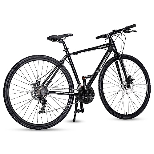 5Seconds Hybrid Bicycle Paramount 100 Mountain Bike for Men Women 21-Speed Lightweight Aluminum Alloy Frame Adult Bike with Trigger Shifters and Mechanical Disc Brakes Black