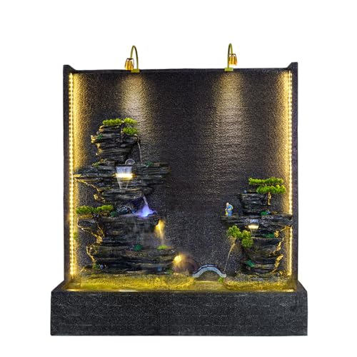 Large Chinese Landscape Wall Water Fountain with LED Lights – Indoor/Outdoor Zen Waterfall Feature for Home, Garden, or Office Decor (2536)(2535)