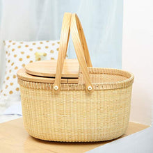 Storage Basket,Double Lidded Rattan Picnic,Hand Made Wicker Hamper Shopping with Lid and Handle Easter