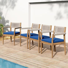 callmego Natural Acacia Wood Outdoor Dining Chairs – Rustic Teak-Look Patio Seating with Woven Rope Accents and Weather-Resistant Cushions (Navy + Teak+ Beige + Acacia Wood + Fabric + Rope-1)