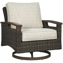 BOWERY HILL Transitional Swivel Patio Wicker Arm Chair Set of 2 Brown