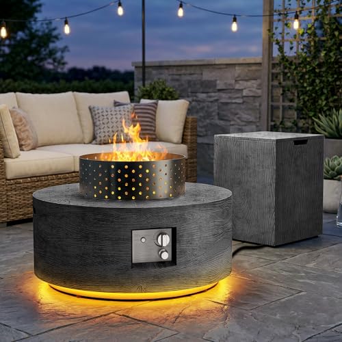 Dineli 30" Round Propane Fire Pit Table Firepit Table for Outside Patio