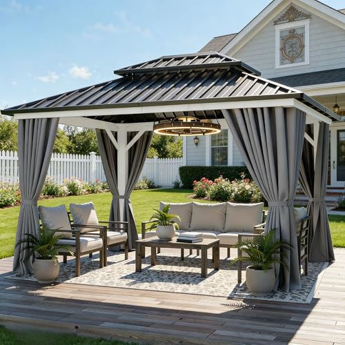 YITAHOME White Gazebo Hardtop 10x12ft Double Roof Aluminum Frame Gazebo