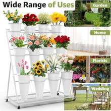 NLLATEI 3 Tier Heavy Duty Flower Display Stand with Wheels, Buckets & Handrails - Moving Plant Cart for Balcony Courtyard, Florist Pop-Up Events, Art Exhibitions
