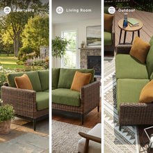 Signature Design by Ashley Horizon Hall Casual Outdoor Loveseat with Cushion, UV-Resistant Nuvella Fabric, Resin Wicker & Aluminum Frame, Ideal for Deck or Lanai Furniture, Green & Dark Brown