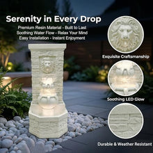 42'' Lion Head Outdoor Water Feature Fountain for Garden with Lights