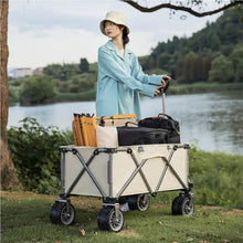 Outdoor Beach Trolley Cart for Camping Picnics and Gatherings Portable Folding Table Pull Rod and Small Trailer Brown Color