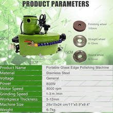 850W Electric Small Glass Edging Machine w/8 Diamond Wheels & 2 Polishing Wheels - Portable Glass Edger Straight Round Bevel Edge Grinder Polish Edge Machine for Glass Acrylic Marble Ceramic Green