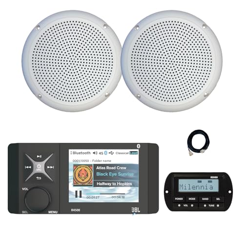 Enrock Marine JBL Wake Series R4500 Marine USB Bluetooth Radio Receiver with Wired Remote & Speakers White