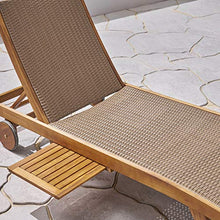 Great Deal Furniture Kimberley Outdoor Wicker and Wood Chaise Lounge with Pull-Out Tray, Set of 2, Brown, Teak Finish, (307671)