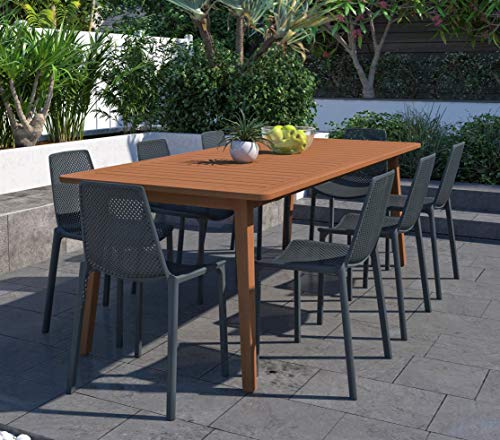 Amazonia Kolob 9 Piece Patio Dining Set Eucalyptus Table with Grey Resin Chairs Grey