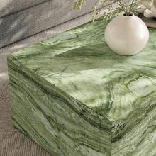 Modway Jordana 47 Inch Rectangle Concrete Coffee Table in Green Marble – Plinth Coffee Table with Faux Stone Finish – Concrete Furniture Center Table for Living Room or Patio