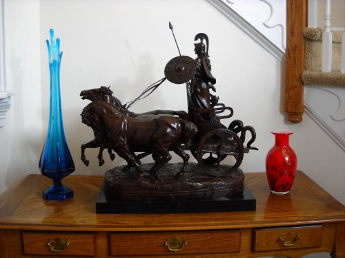 Paulingston Co. Roman Minerva Athena Bronze Statue Chariot of War Horses E. Fremiet Sculpture Bronze