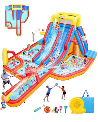 Whubefy 19.3x14Ft Inflatable Water Slide Park for Kid Backyard, 620W Blower